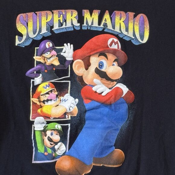 Super Mario Bros Nintendo Black T shirt Mens L Graphic Tee Waluigi Wario Luigi - Picture 2 of 7